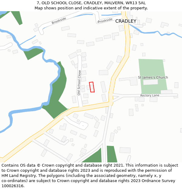 7, OLD SCHOOL CLOSE, CRADLEY, MALVERN, WR13 5AL: Location map and indicative extent of plot