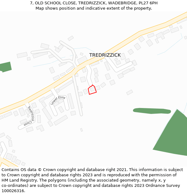 7, OLD SCHOOL CLOSE, TREDRIZZICK, WADEBRIDGE, PL27 6PH: Location map and indicative extent of plot