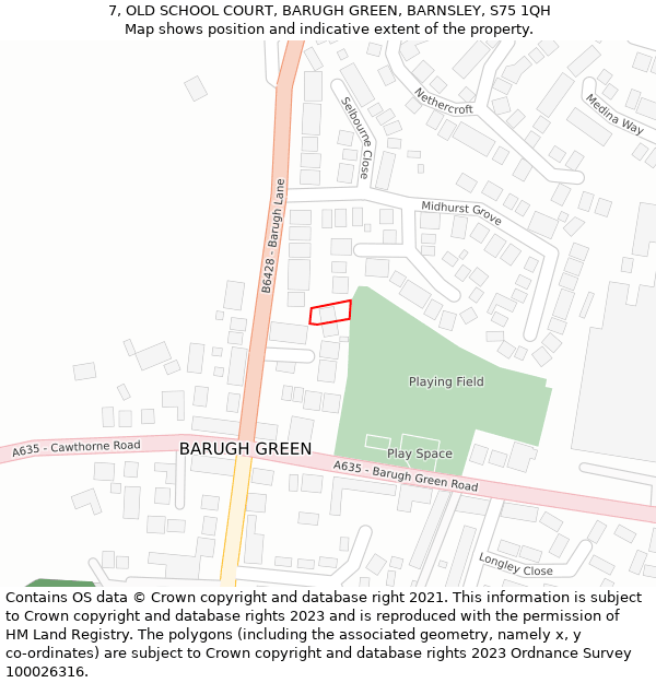 7, OLD SCHOOL COURT, BARUGH GREEN, BARNSLEY, S75 1QH: Location map and indicative extent of plot