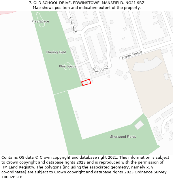 7, OLD SCHOOL DRIVE, EDWINSTOWE, MANSFIELD, NG21 9RZ: Location map and indicative extent of plot