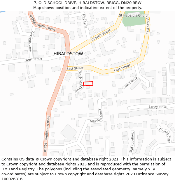 7, OLD SCHOOL DRIVE, HIBALDSTOW, BRIGG, DN20 9BW: Location map and indicative extent of plot