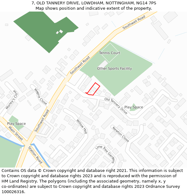 7, OLD TANNERY DRIVE, LOWDHAM, NOTTINGHAM, NG14 7PS: Location map and indicative extent of plot