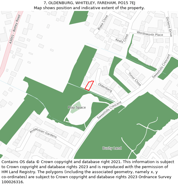 7, OLDENBURG, WHITELEY, FAREHAM, PO15 7EJ: Location map and indicative extent of plot