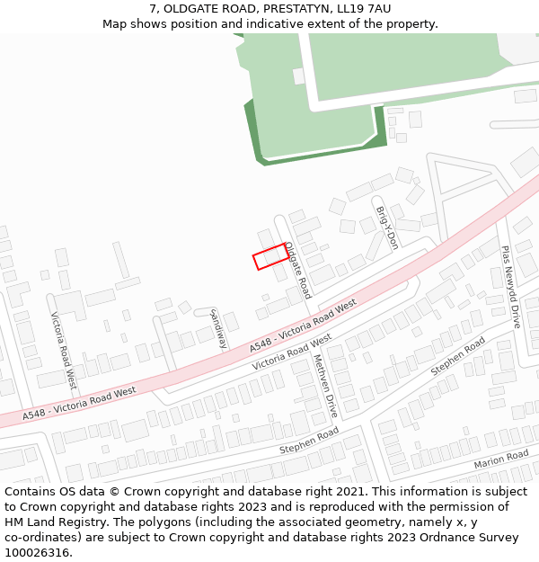 7, OLDGATE ROAD, PRESTATYN, LL19 7AU: Location map and indicative extent of plot