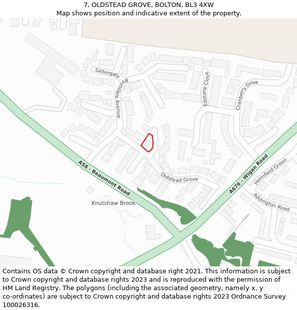 7, OLDSTEAD GROVE, BOLTON, BL3 4XW: Location map and indicative extent of plot