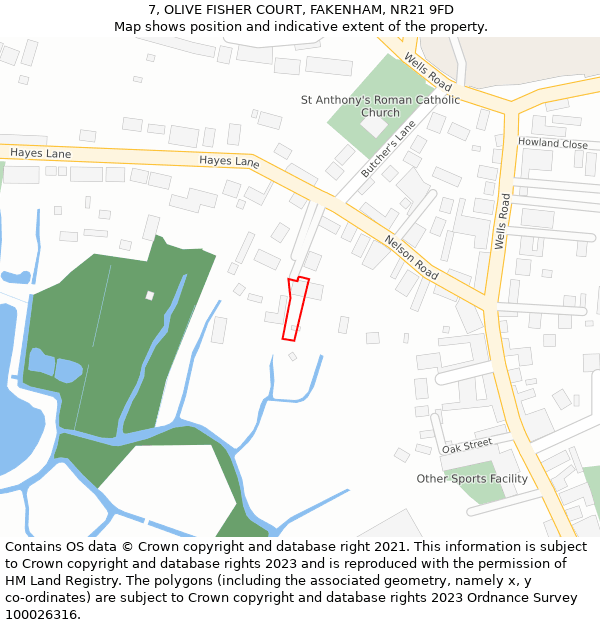 7, OLIVE FISHER COURT, FAKENHAM, NR21 9FD: Location map and indicative extent of plot