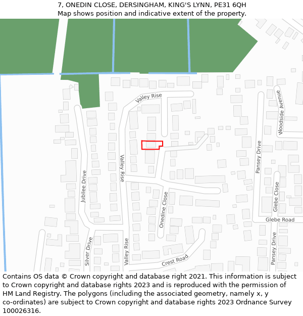 7, ONEDIN CLOSE, DERSINGHAM, KING'S LYNN, PE31 6QH: Location map and indicative extent of plot