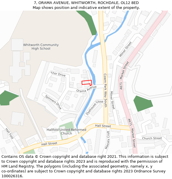 7, ORAMA AVENUE, WHITWORTH, ROCHDALE, OL12 8ED: Location map and indicative extent of plot