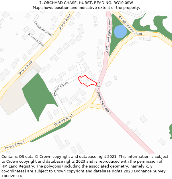 7, ORCHARD CHASE, HURST, READING, RG10 0SW: Location map and indicative extent of plot