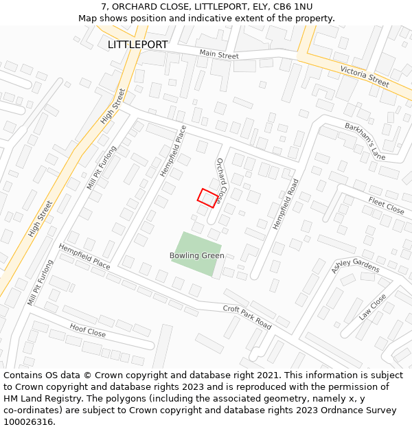 7, ORCHARD CLOSE, LITTLEPORT, ELY, CB6 1NU: Location map and indicative extent of plot