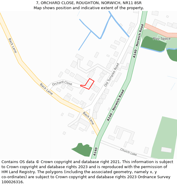 7, ORCHARD CLOSE, ROUGHTON, NORWICH, NR11 8SR: Location map and indicative extent of plot