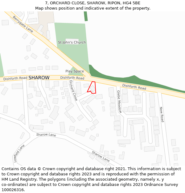 7, ORCHARD CLOSE, SHAROW, RIPON, HG4 5BE: Location map and indicative extent of plot