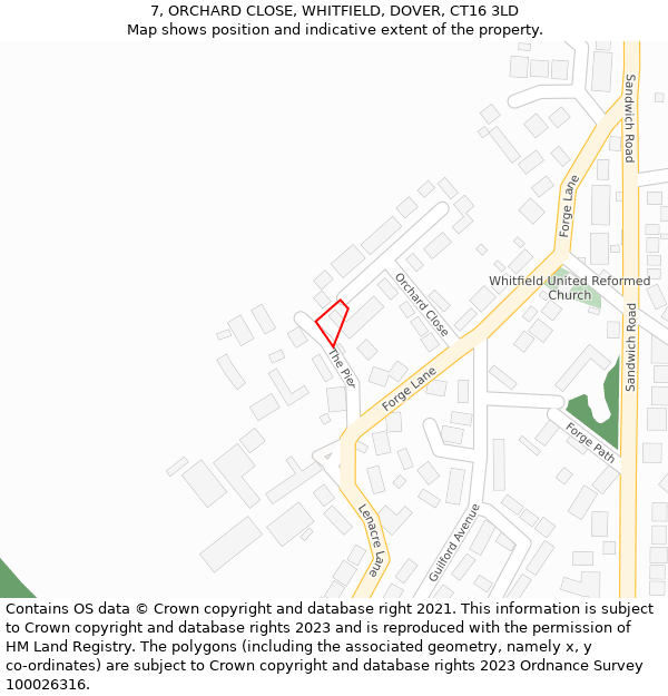 7, ORCHARD CLOSE, WHITFIELD, DOVER, CT16 3LD: Location map and indicative extent of plot