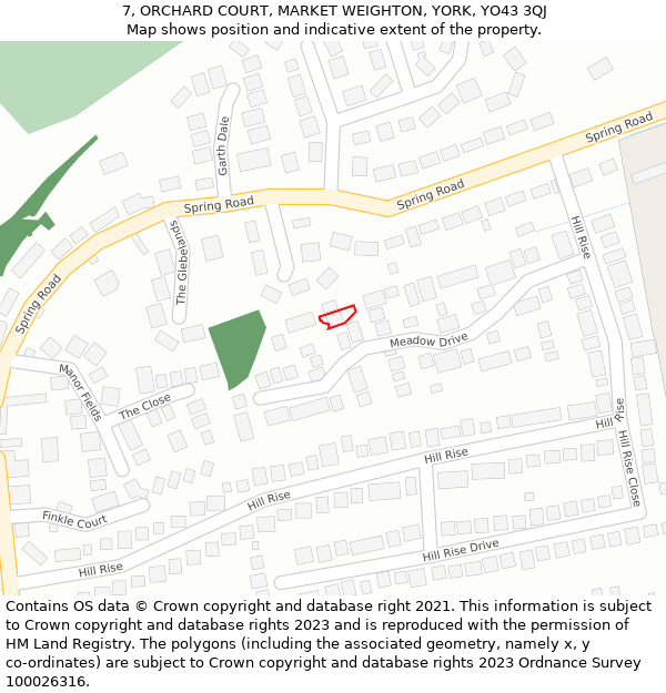 7, ORCHARD COURT, MARKET WEIGHTON, YORK, YO43 3QJ: Location map and indicative extent of plot