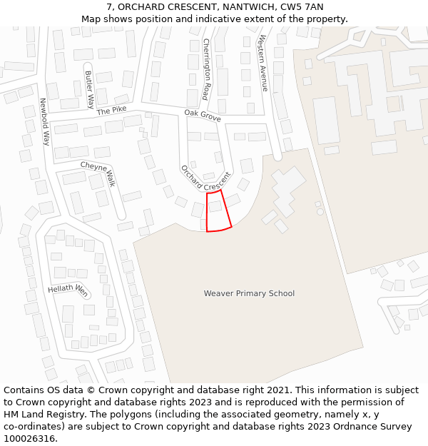 7, ORCHARD CRESCENT, NANTWICH, CW5 7AN: Location map and indicative extent of plot