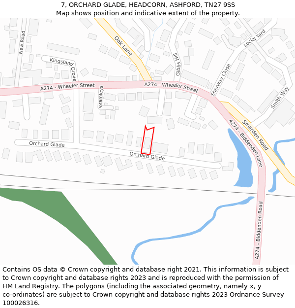 7, ORCHARD GLADE, HEADCORN, ASHFORD, TN27 9SS: Location map and indicative extent of plot