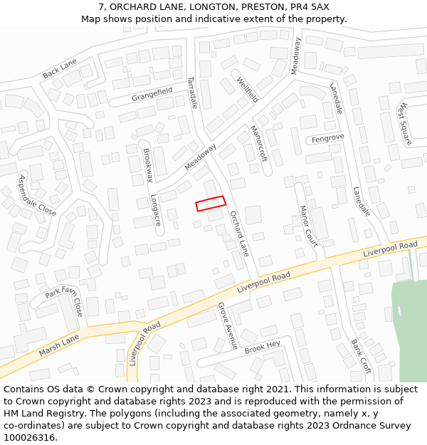 7, ORCHARD LANE, LONGTON, PRESTON, PR4 5AX: Location map and indicative extent of plot