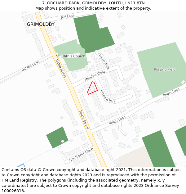 7, ORCHARD PARK, GRIMOLDBY, LOUTH, LN11 8TN: Location map and indicative extent of plot