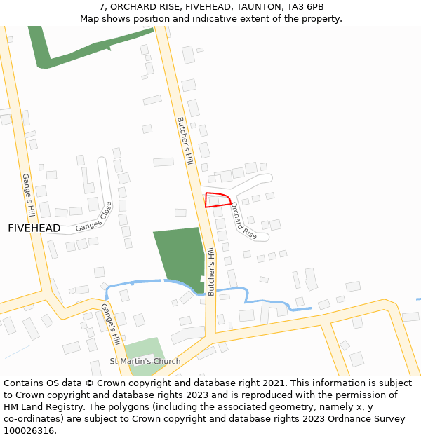 7, ORCHARD RISE, FIVEHEAD, TAUNTON, TA3 6PB: Location map and indicative extent of plot