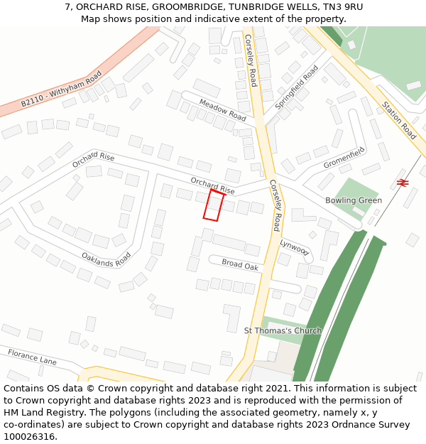 7, ORCHARD RISE, GROOMBRIDGE, TUNBRIDGE WELLS, TN3 9RU: Location map and indicative extent of plot