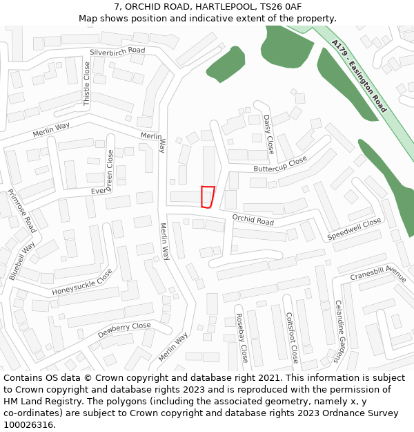 7, ORCHID ROAD, HARTLEPOOL, TS26 0AF: Location map and indicative extent of plot
