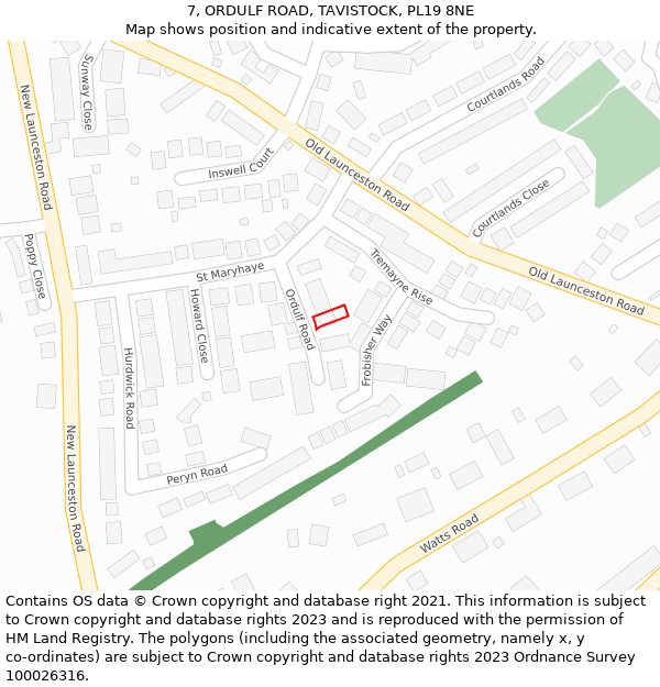7, ORDULF ROAD, TAVISTOCK, PL19 8NE: Location map and indicative extent of plot