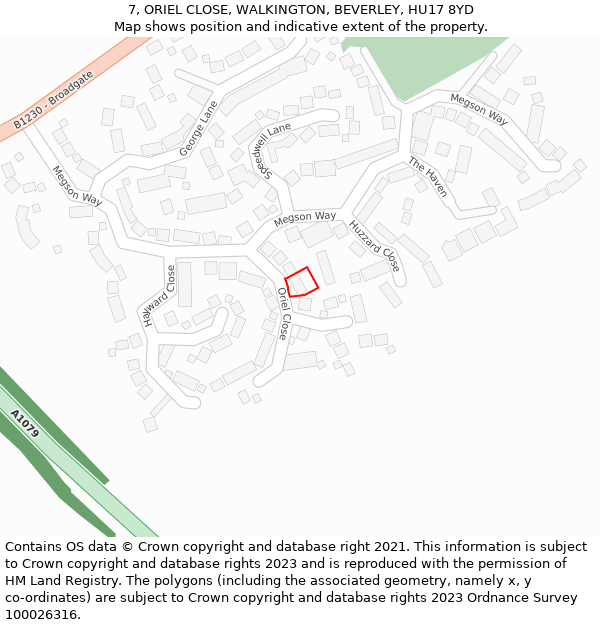 7, ORIEL CLOSE, WALKINGTON, BEVERLEY, HU17 8YD: Location map and indicative extent of plot