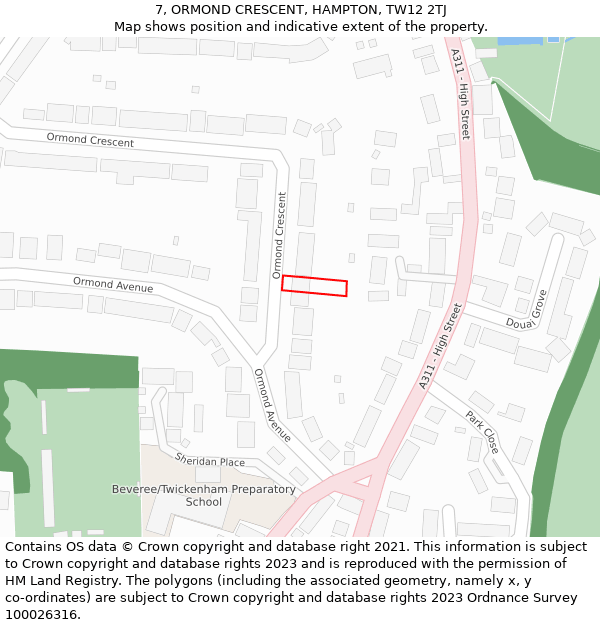 7, ORMOND CRESCENT, HAMPTON, TW12 2TJ: Location map and indicative extent of plot