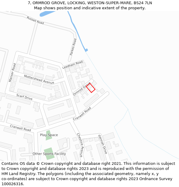 7, ORMROD GROVE, LOCKING, WESTON-SUPER-MARE, BS24 7LN: Location map and indicative extent of plot