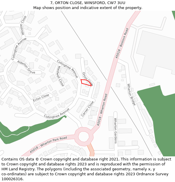 7, ORTON CLOSE, WINSFORD, CW7 3UU: Location map and indicative extent of plot