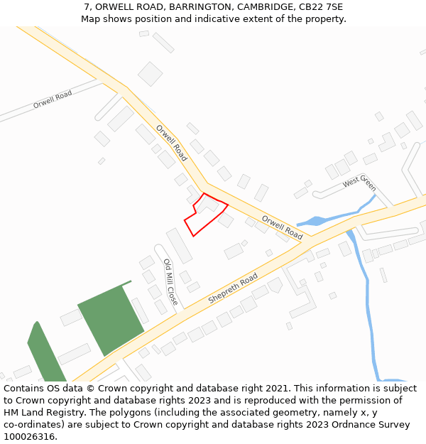 7, ORWELL ROAD, BARRINGTON, CAMBRIDGE, CB22 7SE: Location map and indicative extent of plot