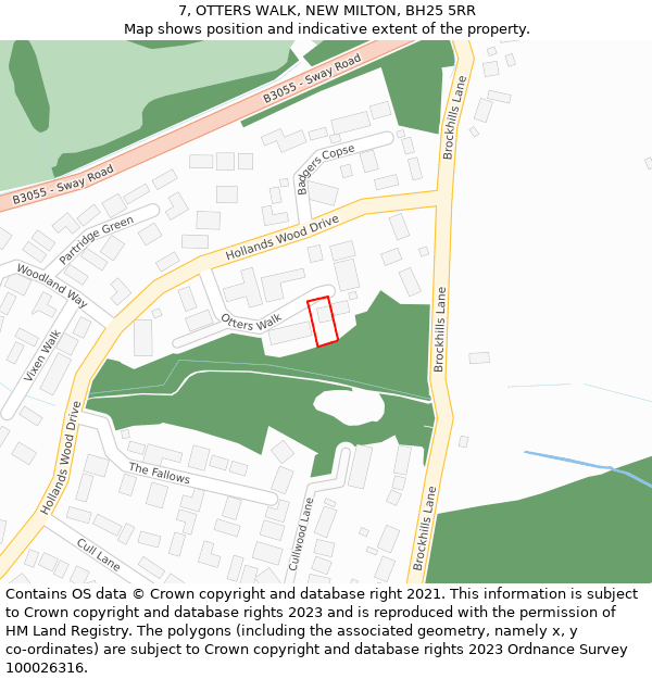 7, OTTERS WALK, NEW MILTON, BH25 5RR: Location map and indicative extent of plot