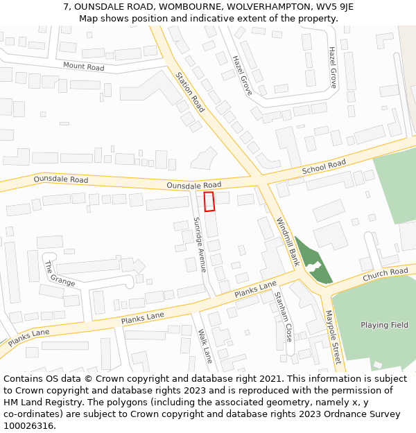 7, OUNSDALE ROAD, WOMBOURNE, WOLVERHAMPTON, WV5 9JE: Location map and indicative extent of plot