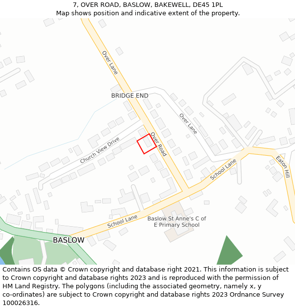 7, OVER ROAD, BASLOW, BAKEWELL, DE45 1PL: Location map and indicative extent of plot