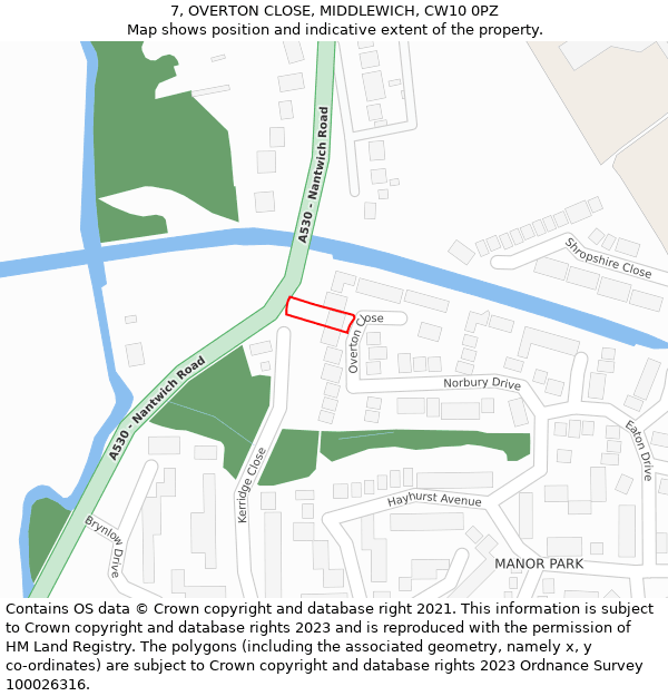 7, OVERTON CLOSE, MIDDLEWICH, CW10 0PZ: Location map and indicative extent of plot