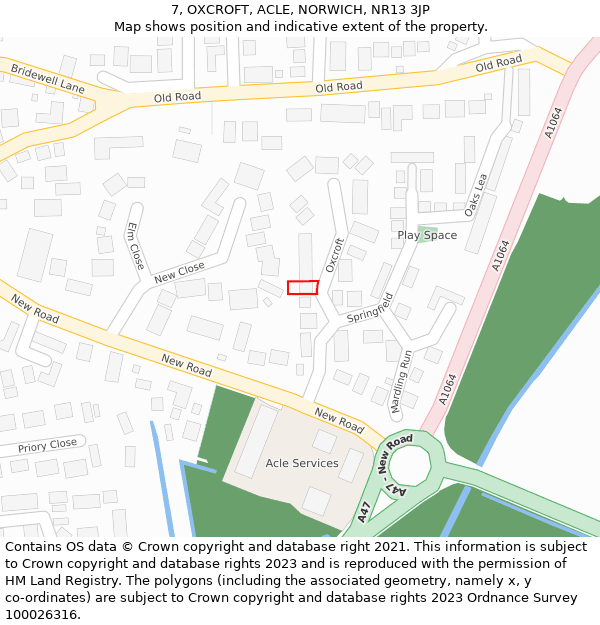 7, OXCROFT, ACLE, NORWICH, NR13 3JP: Location map and indicative extent of plot