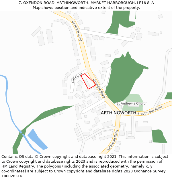 7, OXENDON ROAD, ARTHINGWORTH, MARKET HARBOROUGH, LE16 8LA: Location map and indicative extent of plot