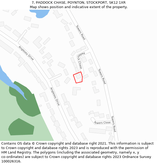 7, PADDOCK CHASE, POYNTON, STOCKPORT, SK12 1XR: Location map and indicative extent of plot
