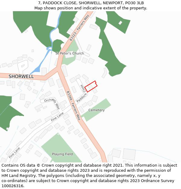 7, PADDOCK CLOSE, SHORWELL, NEWPORT, PO30 3LB: Location map and indicative extent of plot