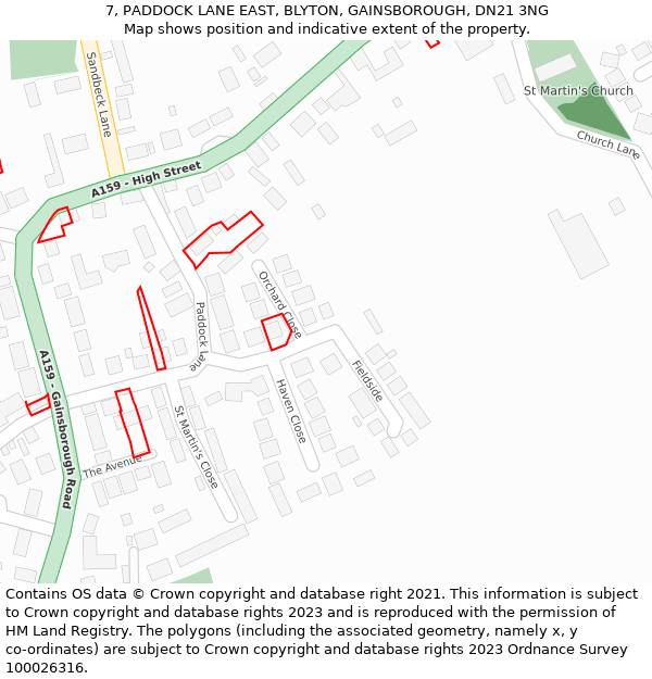 7, PADDOCK LANE EAST, BLYTON, GAINSBOROUGH, DN21 3NG: Location map and indicative extent of plot