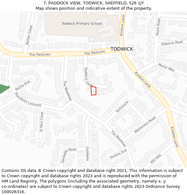 7, PADDOCK VIEW, TODWICK, SHEFFIELD, S26 1JY: Location map and indicative extent of plot