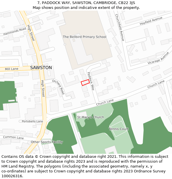 7, PADDOCK WAY, SAWSTON, CAMBRIDGE, CB22 3JS: Location map and indicative extent of plot