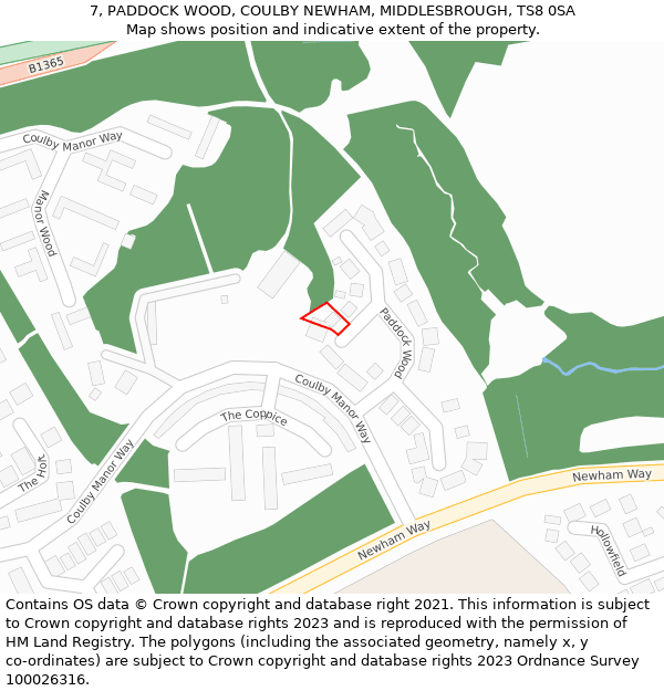 7, PADDOCK WOOD, COULBY NEWHAM, MIDDLESBROUGH, TS8 0SA: Location map and indicative extent of plot