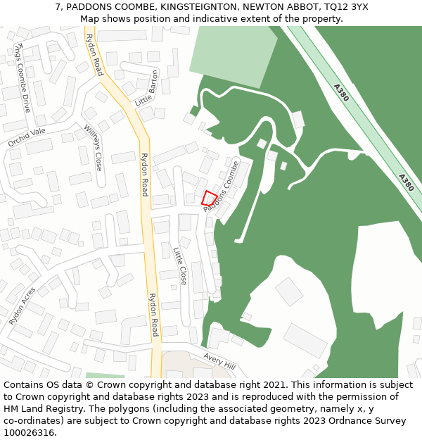 7, PADDONS COOMBE, KINGSTEIGNTON, NEWTON ABBOT, TQ12 3YX: Location map and indicative extent of plot