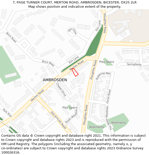 7, PAGE TURNER COURT, MERTON ROAD, AMBROSDEN, BICESTER, OX25 2LR: Location map and indicative extent of plot