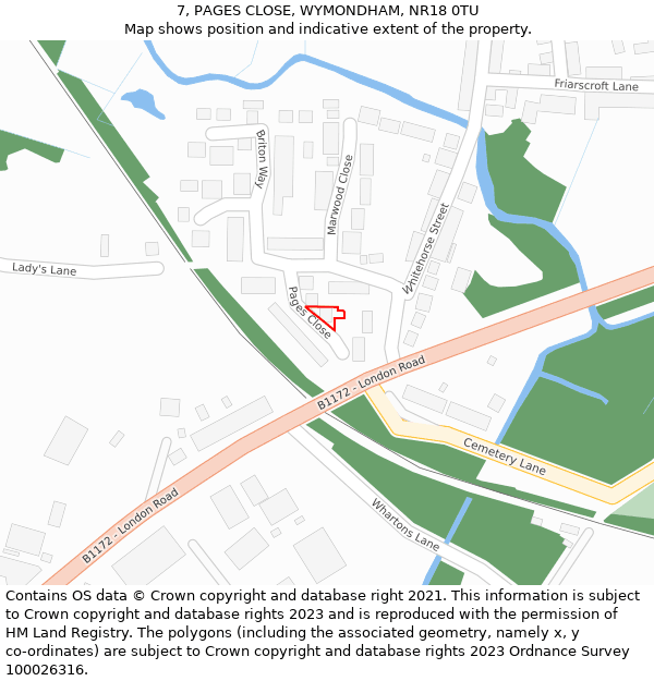 7, PAGES CLOSE, WYMONDHAM, NR18 0TU: Location map and indicative extent of plot