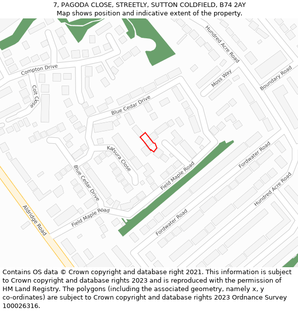 7, PAGODA CLOSE, STREETLY, SUTTON COLDFIELD, B74 2AY: Location map and indicative extent of plot