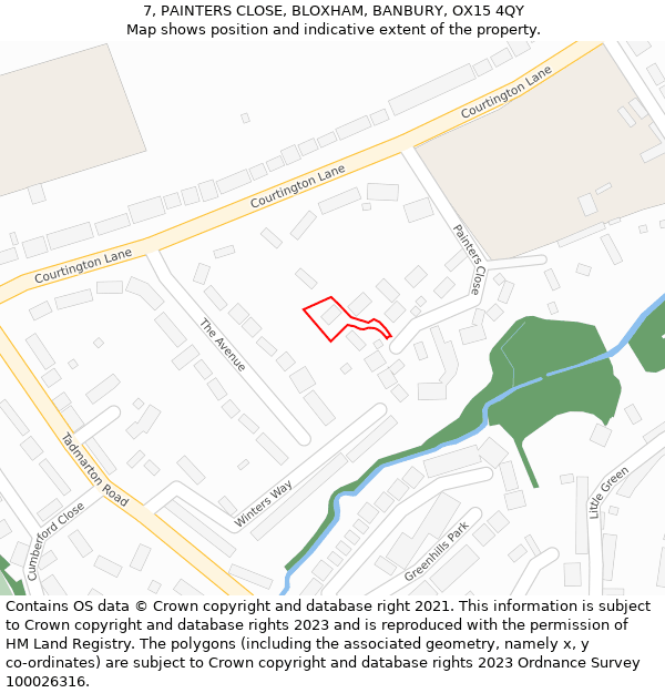 7, PAINTERS CLOSE, BLOXHAM, BANBURY, OX15 4QY: Location map and indicative extent of plot