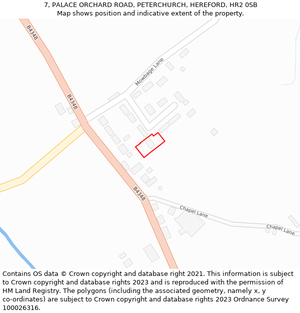 7, PALACE ORCHARD ROAD, PETERCHURCH, HEREFORD, HR2 0SB: Location map and indicative extent of plot
