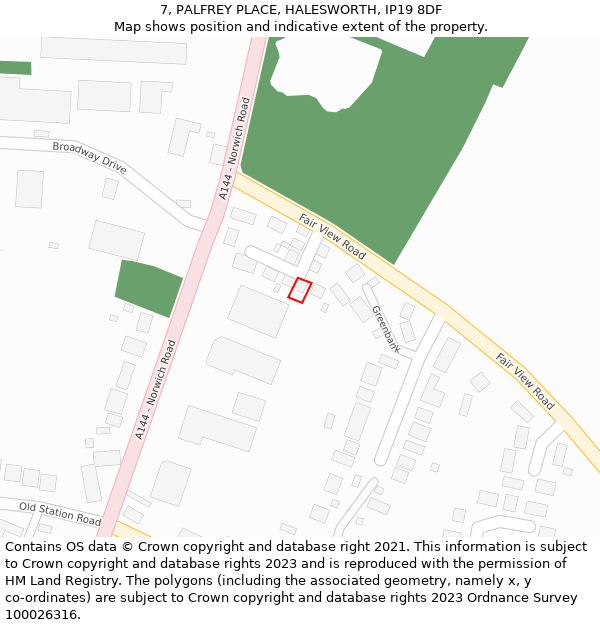 7, PALFREY PLACE, HALESWORTH, IP19 8DF: Location map and indicative extent of plot